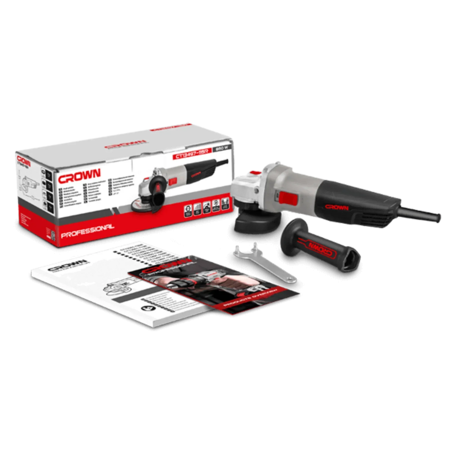 Amoladora Angular Crown CT13497-115R – 860 W, 115 mm, rosca M14 | Corte, desbaste y pulido; diseño compacto y robusto para uso profesional y bricolaje - GLOBALTEC PROFESSIONAL