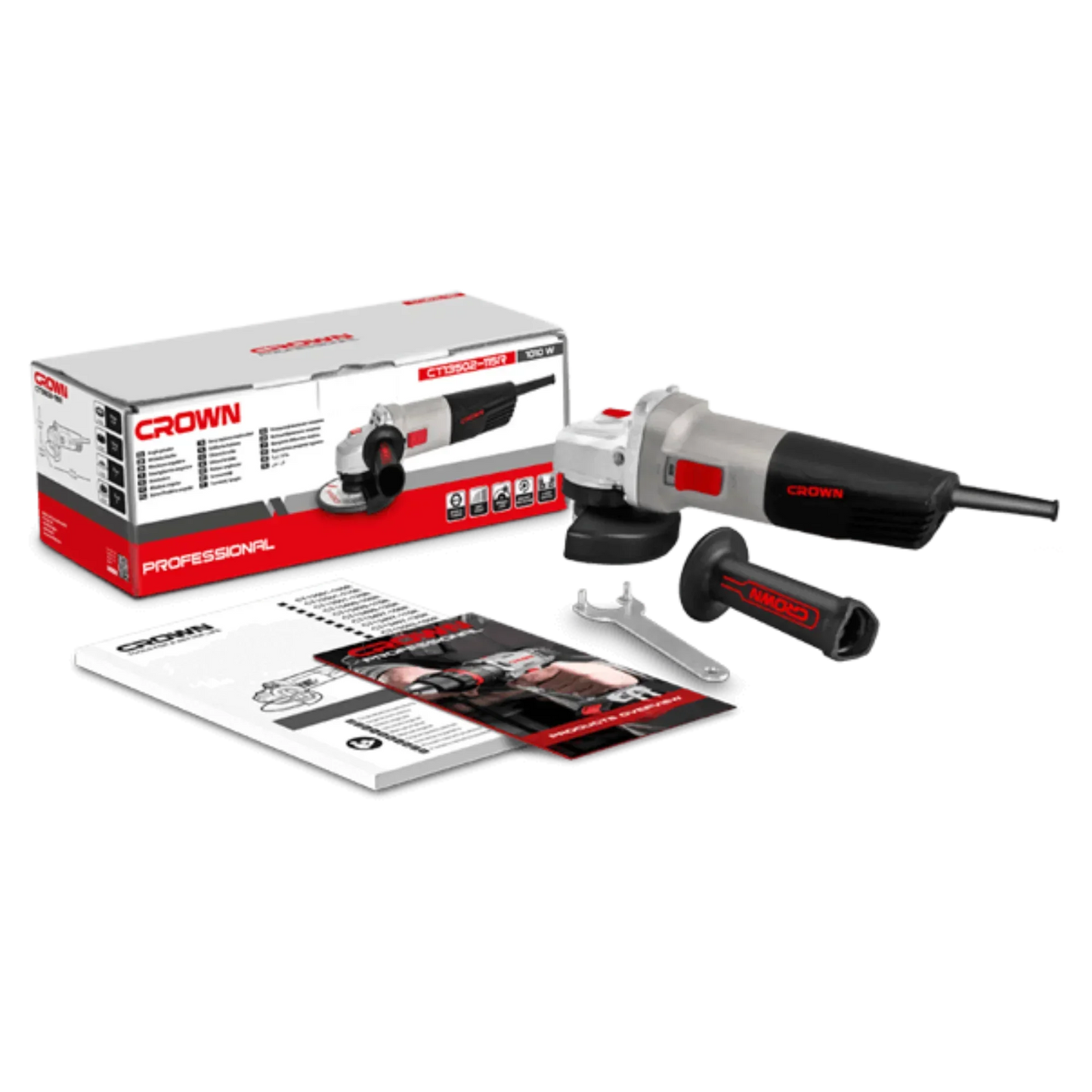 Amoladora Angular Crown CT13502-115R – 115 mm, 1010 W, 11.000 rpm, rosca M14 | Corte y desbaste en metal y piedra – Ligera 2 kg, diseño compacto - GLOBALTEC PROFESSIONAL