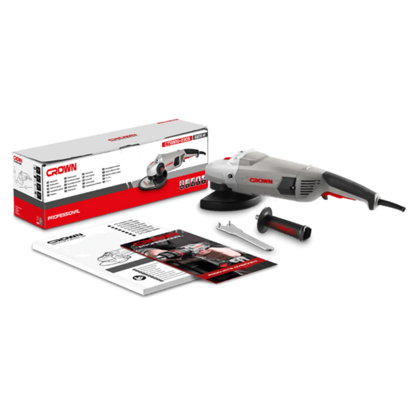 Amoladora Angular Crown CT13500-230S – 230 mm, 2200 W, 6.500 rpm, rosca M14 | Corte y desbaste pesado en metal y piedra – Robusta 5,4 kg - GLOBALTEC PROFESSIONAL