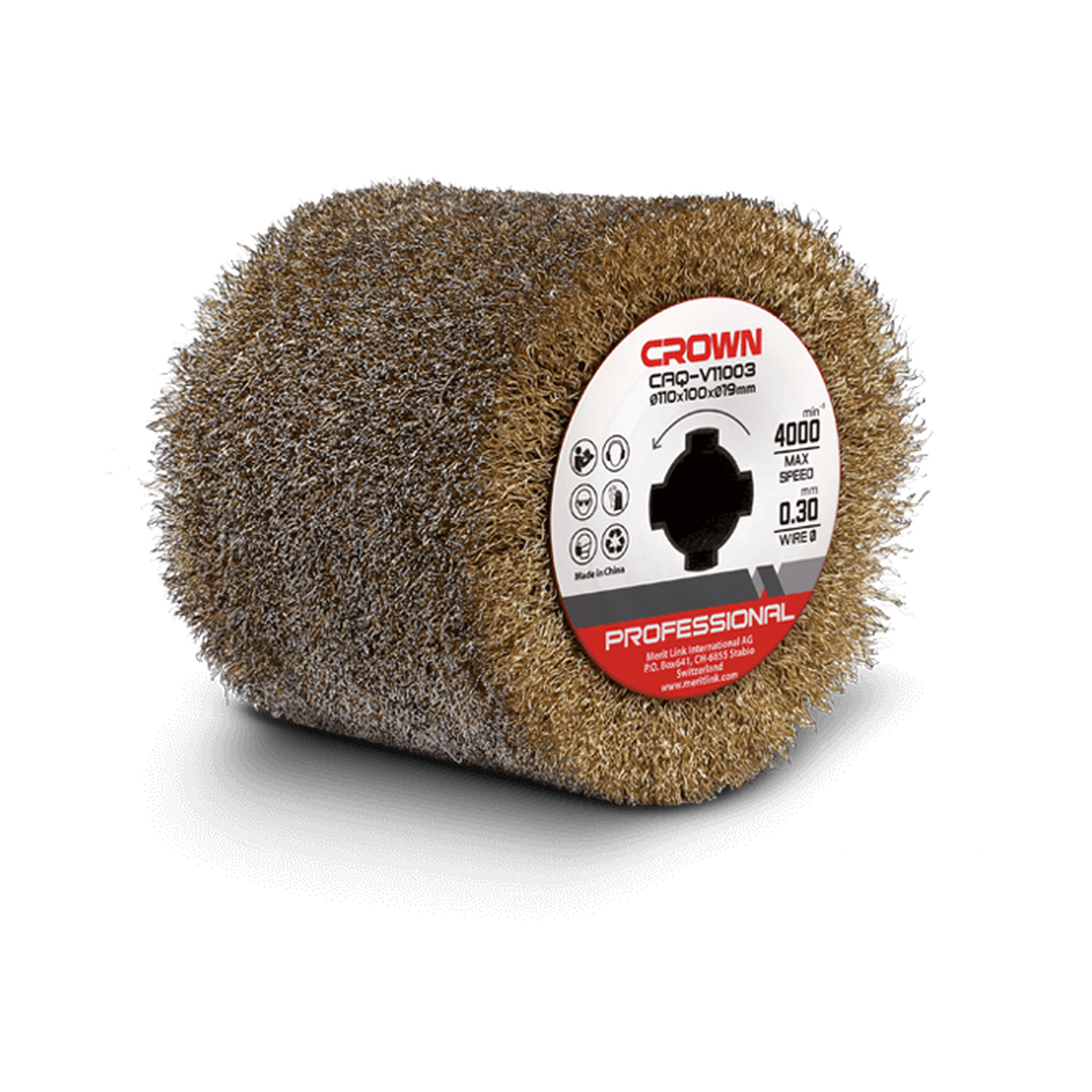 Cepillo de alambre CAQ-V11003 Ø110 mm — latón abrasivo para acabado basto