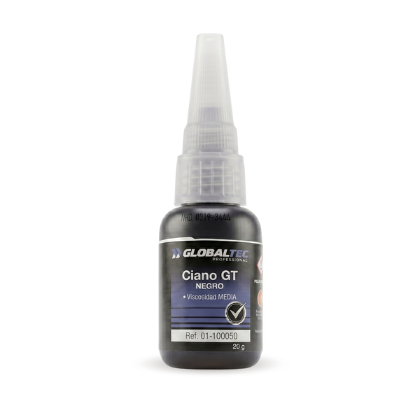 Cianoacrilato negro 20 g, adhesivo instantáneo para pegar goma y caucho, Globaltec Professional