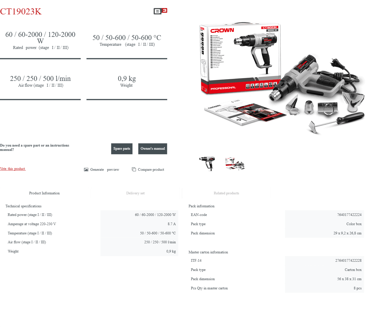 Pistola de Aire Caliente CT19023K | 2000W - GLOBALTEC PROFESSIONAL