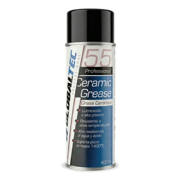Grasa cerámica antigripante en spray 400 ml para escapes y frenos, resiste 1200°C, Globaltec Professional