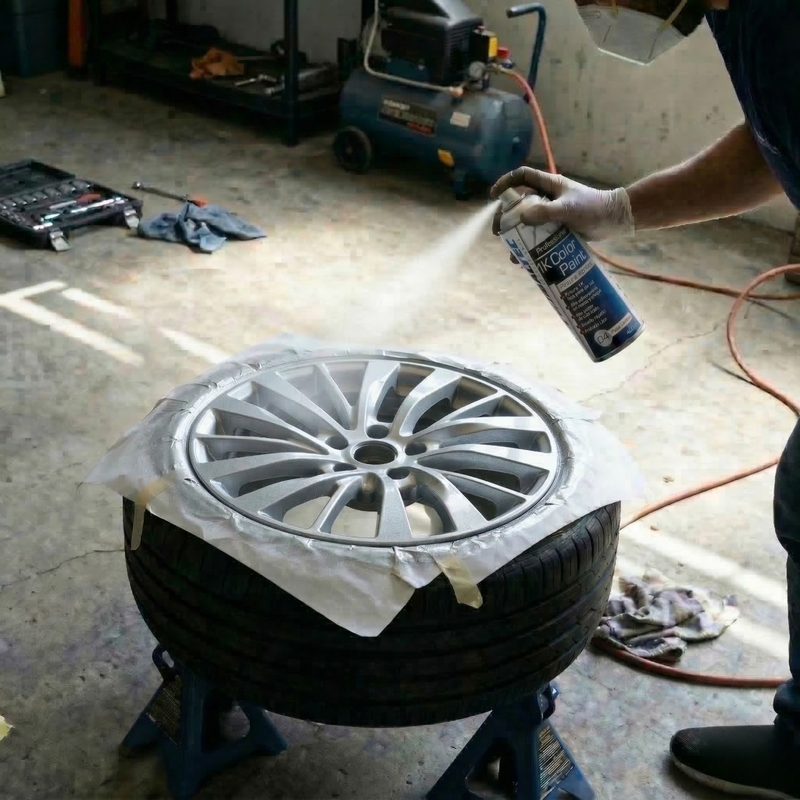 Aerosol de pintura plateada con acabado metálico tipo cabina de Globaltec Professional