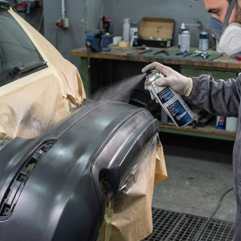 Aplicación de pintura para plásticos antracita en parachoques del coche Globaltec Professional
