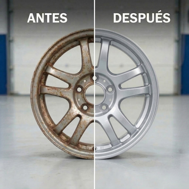 Aplicación de spray acrílico plateado sobre piezas de chapa y metal, acabado uniforme Globaltec