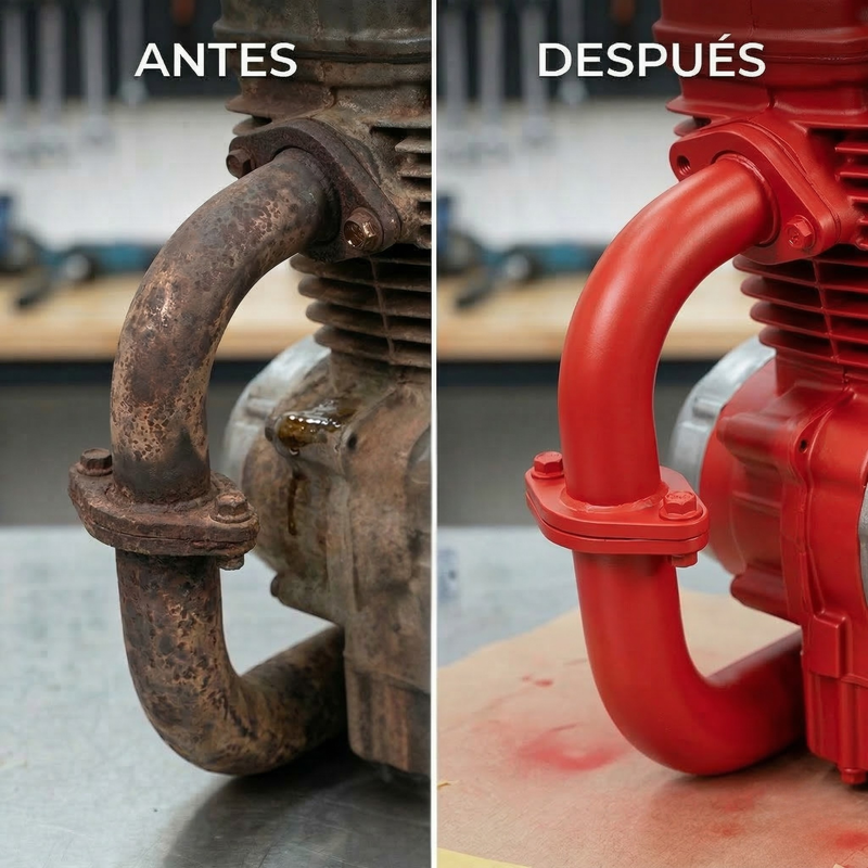 Detalle del acabado mate rojo de la pintura de alta temperatura Globaltec Professional en pieza metálica