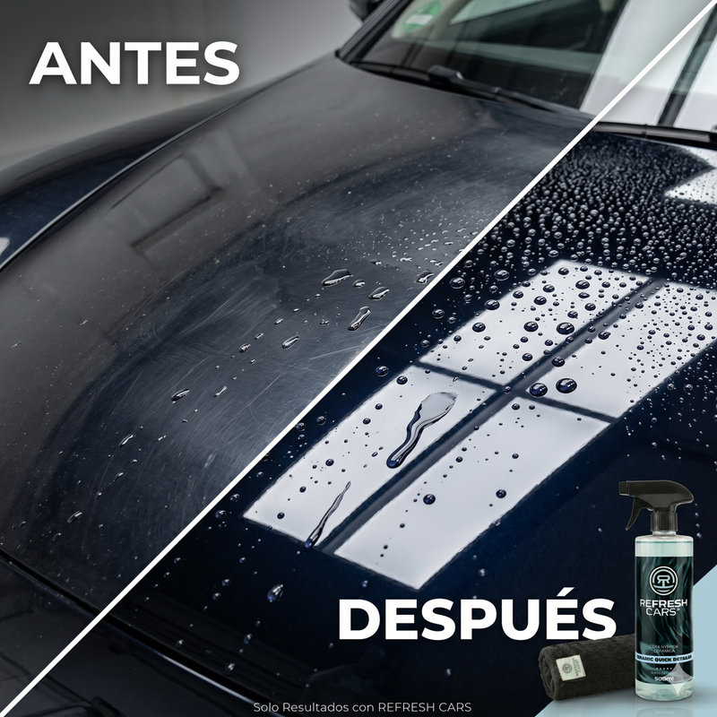 Efecto hidrofóbico de la cera cerámica Refresh Cars: el agua resbala sobre la carrocería