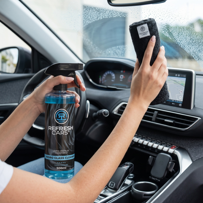 Limpiacristales de coche con bayeta de microfibra incluida para pulir el cristal, Refresh Cars