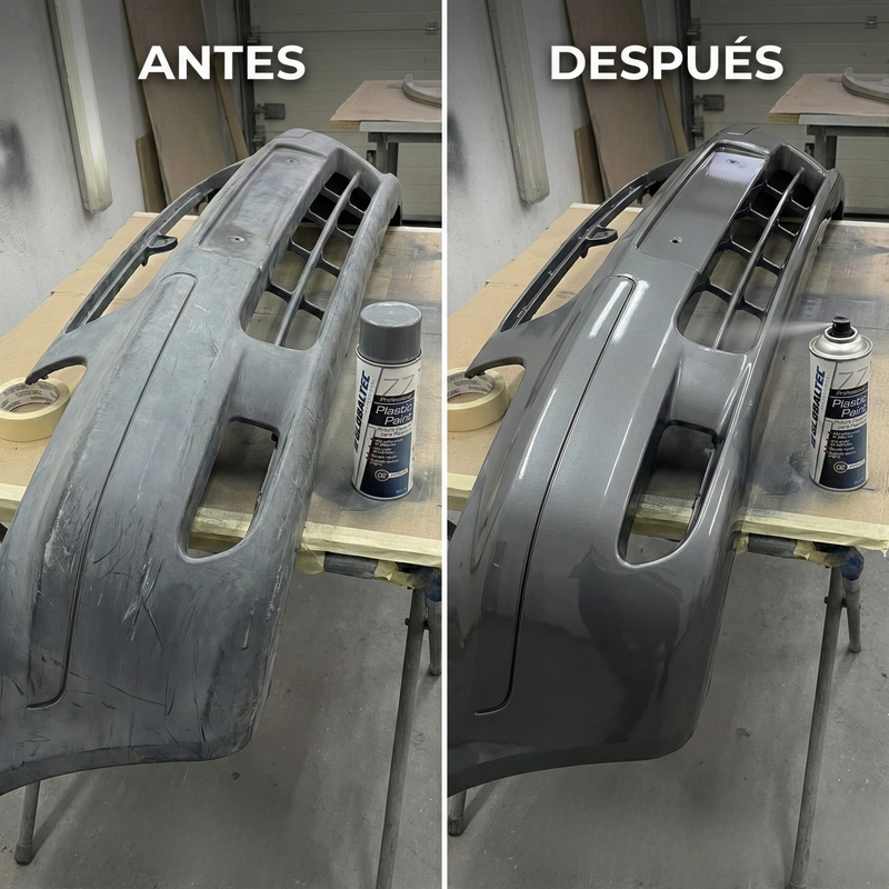 Detalle del aerosol acrílico antracita para pintar plásticos ABS y PP del vehículo Globaltec Professional