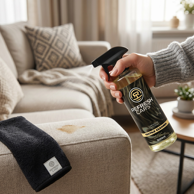 Espuma activa que arranca manchas incrustadas de los textiles del coche, Refresh Cars
