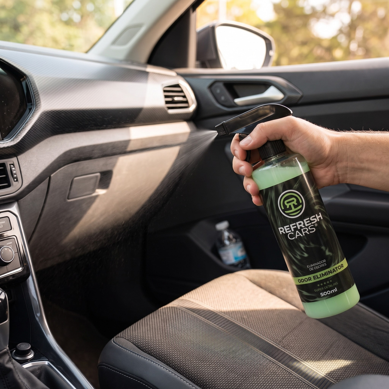 Aplicación del antiolores en tapicería de tela y alcantara del interior del coche, Refresh Cars
