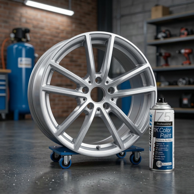 Repintado de plástico imprimado con aerosol plateado de secado rápido, Globaltec Professional