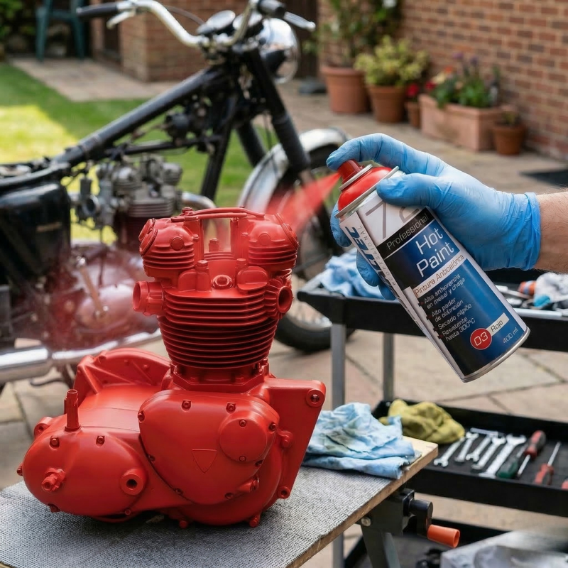 Pintura resistente al calor roja aplicada en parrilla o estufa metálica, Globaltec Professional