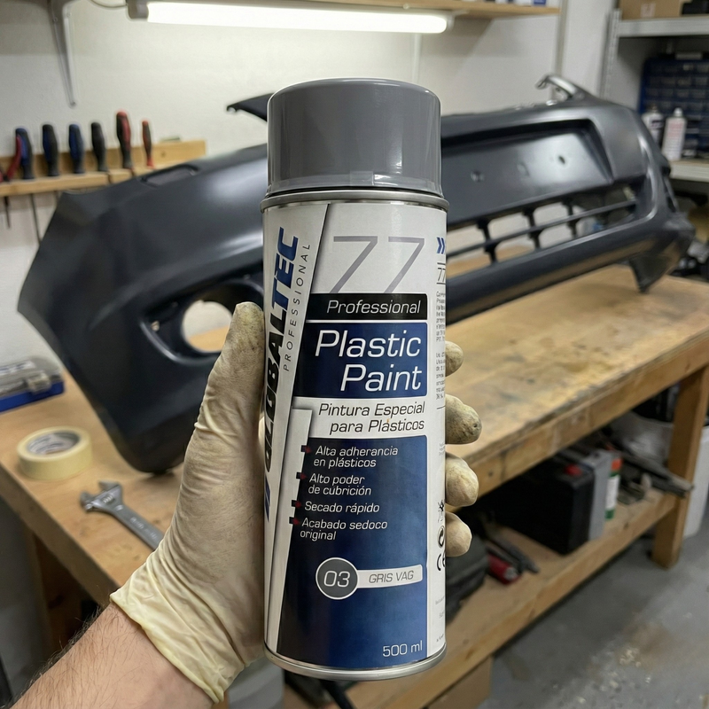 Detalle de pintura de alta adherencia para plásticos sin imprimación Globaltec Professional