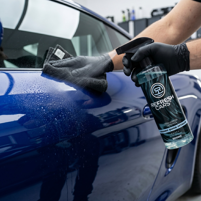 Uso de la cera cerámica en cristales, cromados y plásticos del coche para brillo y protección