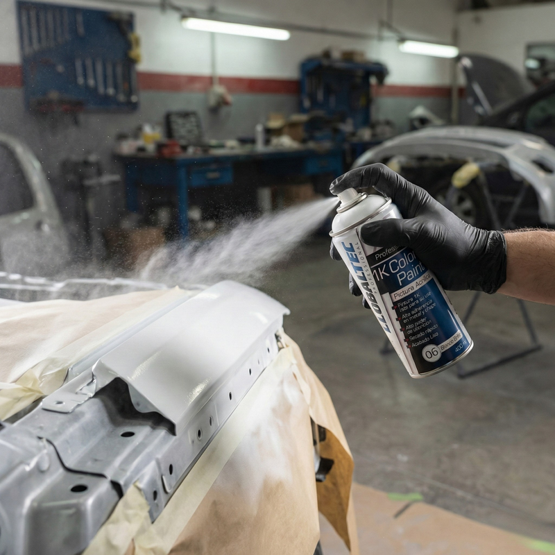 Retoque de chapa y piezas metálicas con pintura en spray blanco brillo sin cabina ni compresor