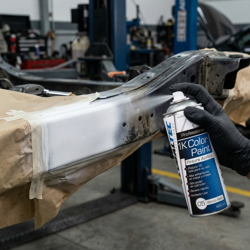 Detalle del spray blanco mate resistente a UV y humedad para exterior Globaltec Professional