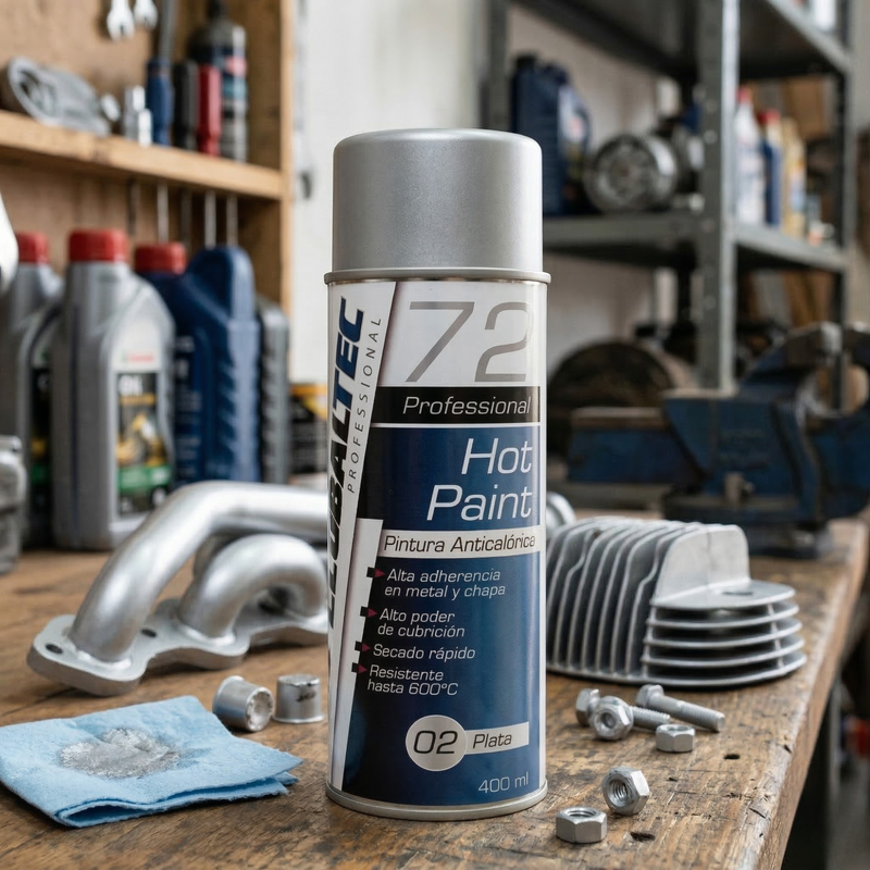 Pintura de alta temperatura plata para restaurar escapes en automoción - Globaltec Professional