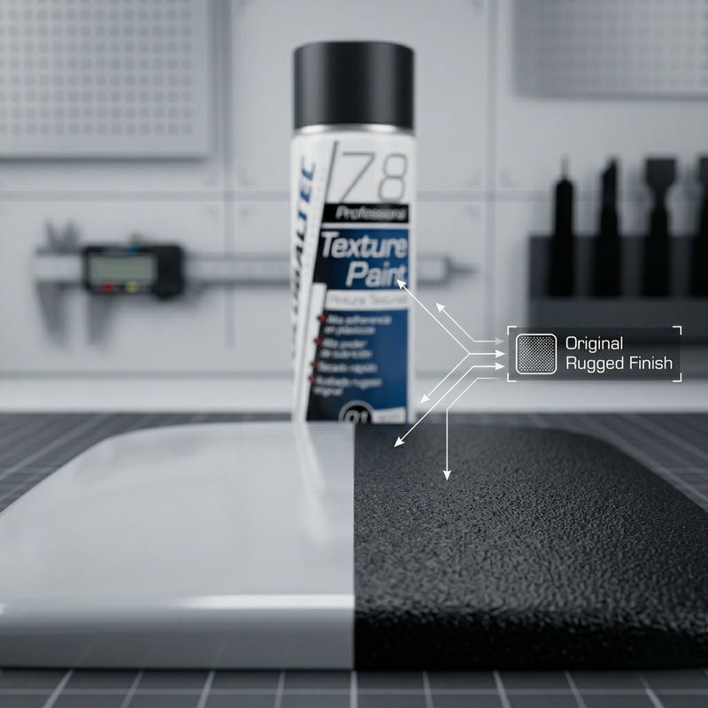 Spray restaurador de plásticos negro mate para chapistas y detailing de automoción