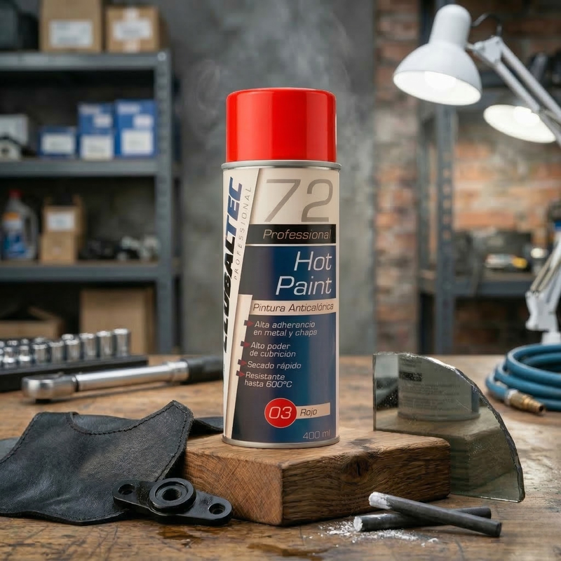 Renovación de pieza metálica oxidada con pintura de alta temperatura roja de Globaltec Professional