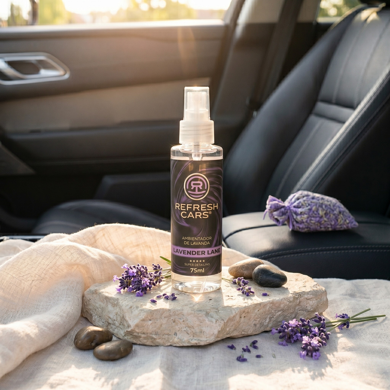 Detalle del ambientador de lavanda 75 ml para coche, aroma suave que relaja al conducir Refresh Cars