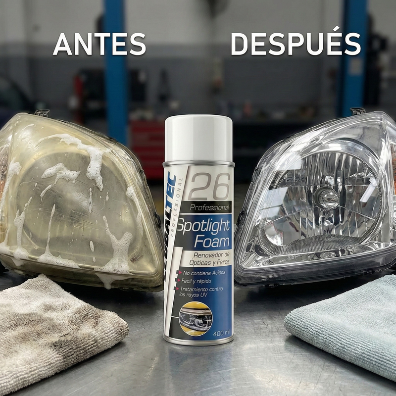 Renovador de ópticas y faros Spotlight Foam 200 ml — Elimina amarilleo sin lijar