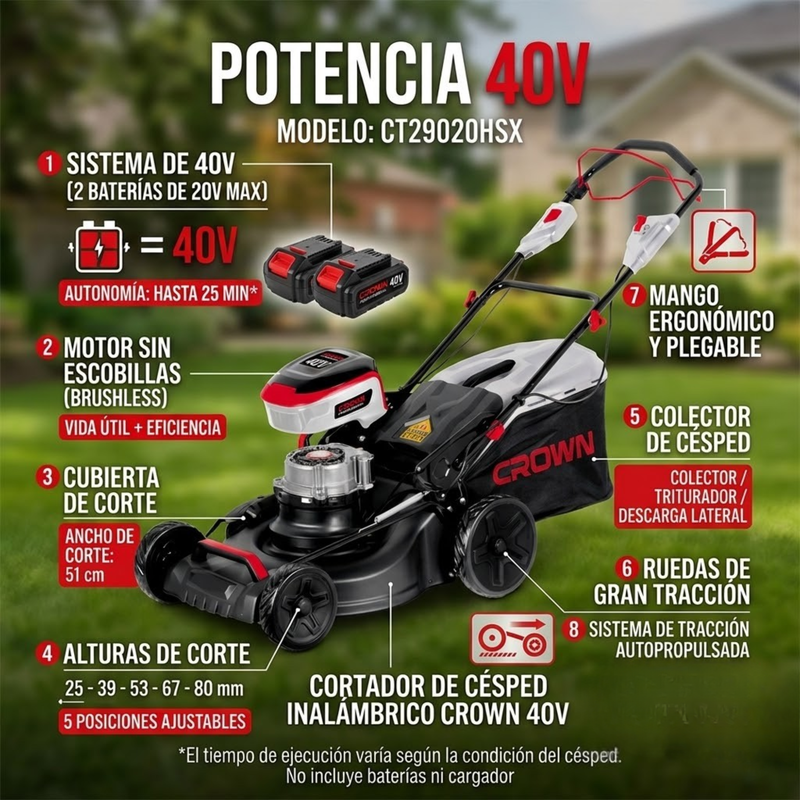 Cortacésped de batería CT29020HSX 51 cm autopropulsado 40 V Max — gran rendimiento sin cables