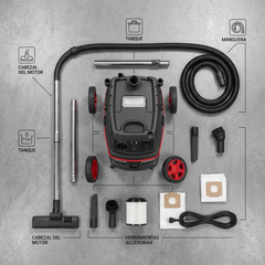 Detalle de accesorios de la aspiradora Crown Professional para limpiar el coche y el garaje