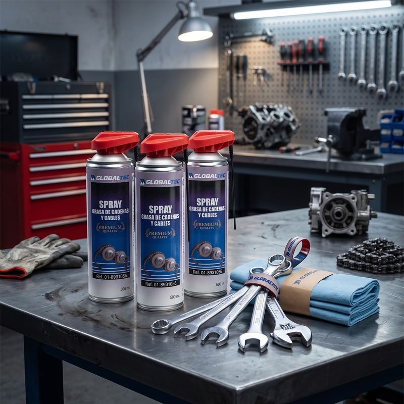 Lubricante adherente en spray para engrasar cadenas de transmisión y sirgas Globaltec Professional