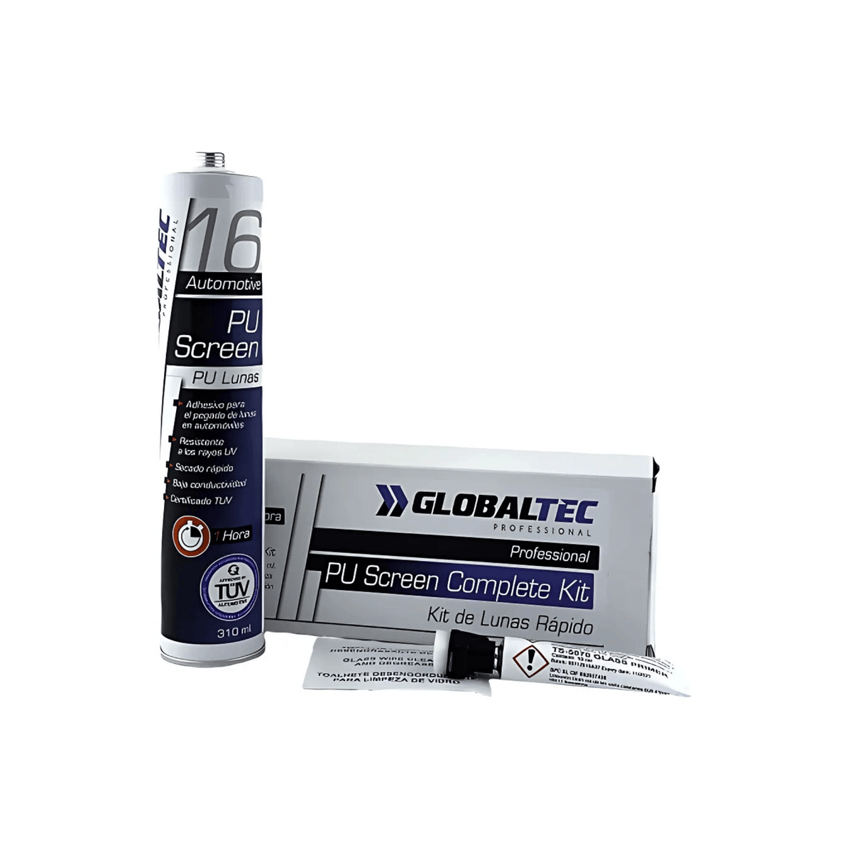 Adhesivo Monocomponente PU para Lunas de Vehículos – Pegado rápido y seguro con alta resistencia y elasticidad | Rango -5 °C a 40 °C | Kit completo con imprimación y limpieza - GLOBALTEC PROFESSIONAL