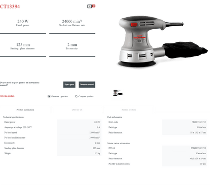 Lijadora Excéntrica Crown CT13301 | 240 W - GLOBALTEC PROFESSIONAL