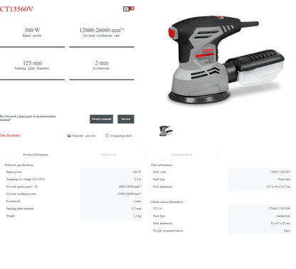 Lijadora Excéntrica Crown CT13302 | 300 W - GLOBALTEC PROFESSIONAL