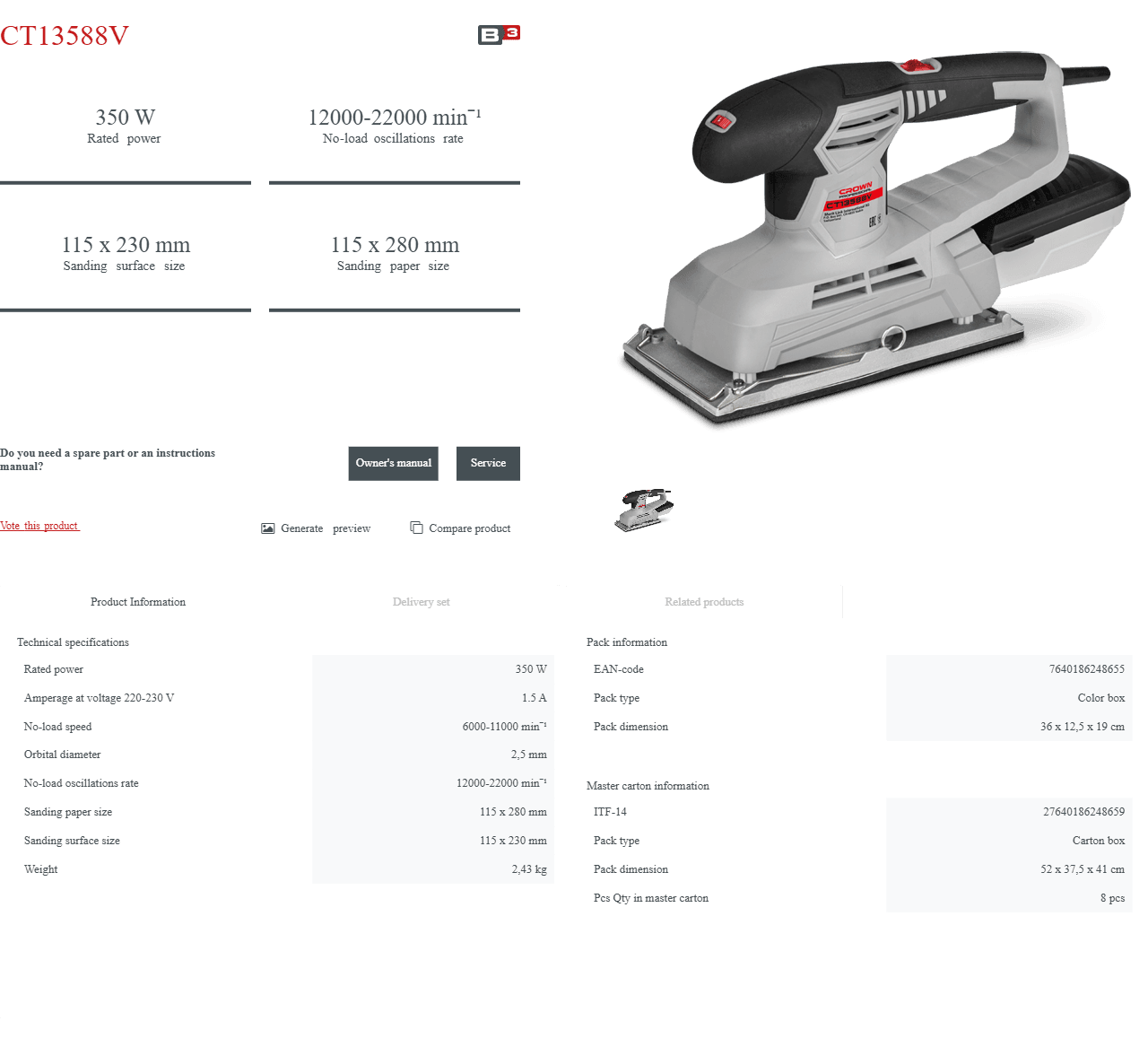 Lijadora Orbital Crown CT13502 | 350 W - GLOBALTEC PROFESSIONAL