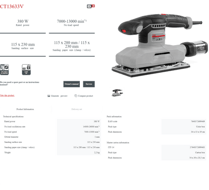 Lijadora Orbital Crown CT13501 | 380 W - GLOBALTEC PROFESSIONAL