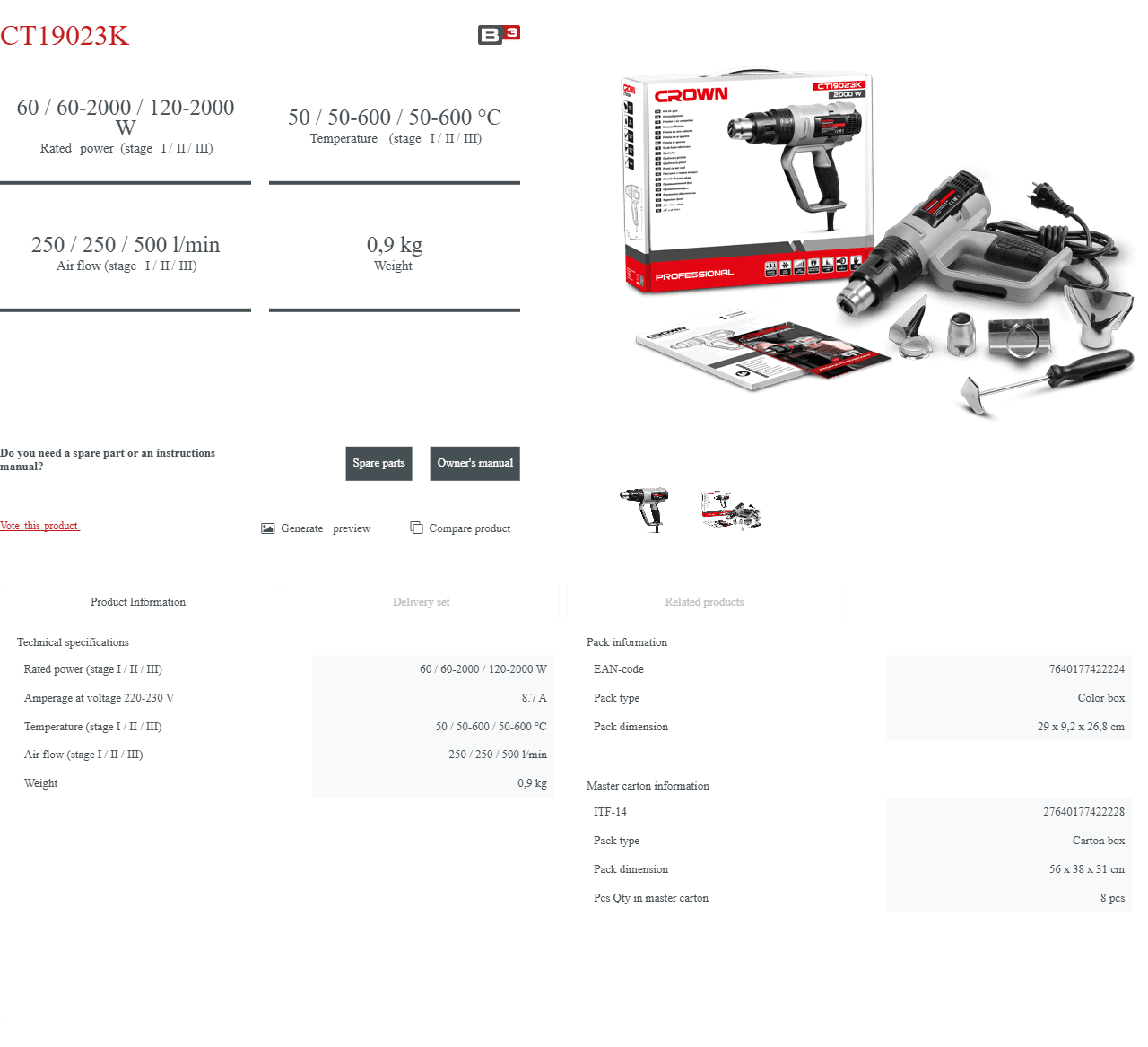 Pistola de Aire Caliente CT42006 | 2000W - GLOBALTEC PROFESSIONAL