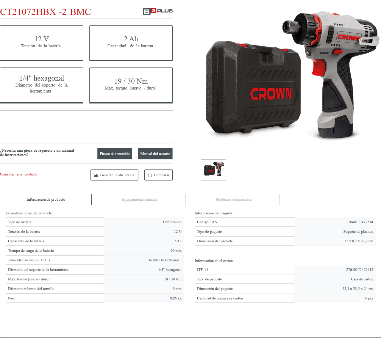 Destornillador Inalámbrico Crown CT21072HBX-2 BMC - GLOBALTEC PROFESSIONAL