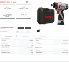 Destornillador Inalámbrico Crown CT21072HBX-2 BMC – 12 V 2 Ah, 30 Nm, 0–380/0–1250 rpm, hex 1/4", 2 baterías, LED y carga en 60 min | Compacto 0,85 kg - GLOBALTEC PROFESSIONAL