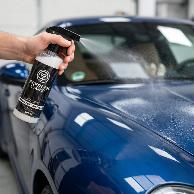 Aplicación del limpiador con cera de carnauba sobre la carrocería del coche, Refresh Cars